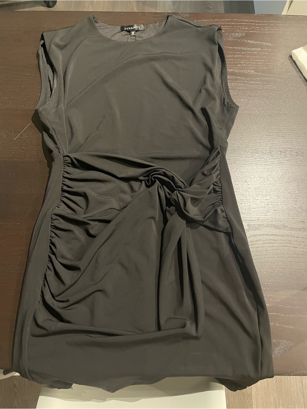 Dynamite Charcoal Black Ruched Tie-Front Mini Dress